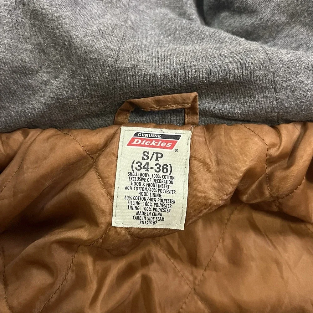 Dickies Camo Duck Hooded Shirt Jacket Mens Small Brown Canvas Full Zip Insulated